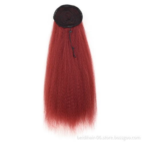 Ponytail mesh Yaki long hair extensions Puff Ponytail fibre weave black ponytail wrap